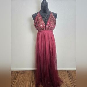 Burgundy Sequin Prom Dress Large
